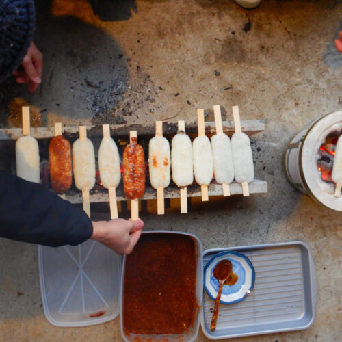 A scene of grilling gohei mochi in Ena,GIFU,Rural Japan