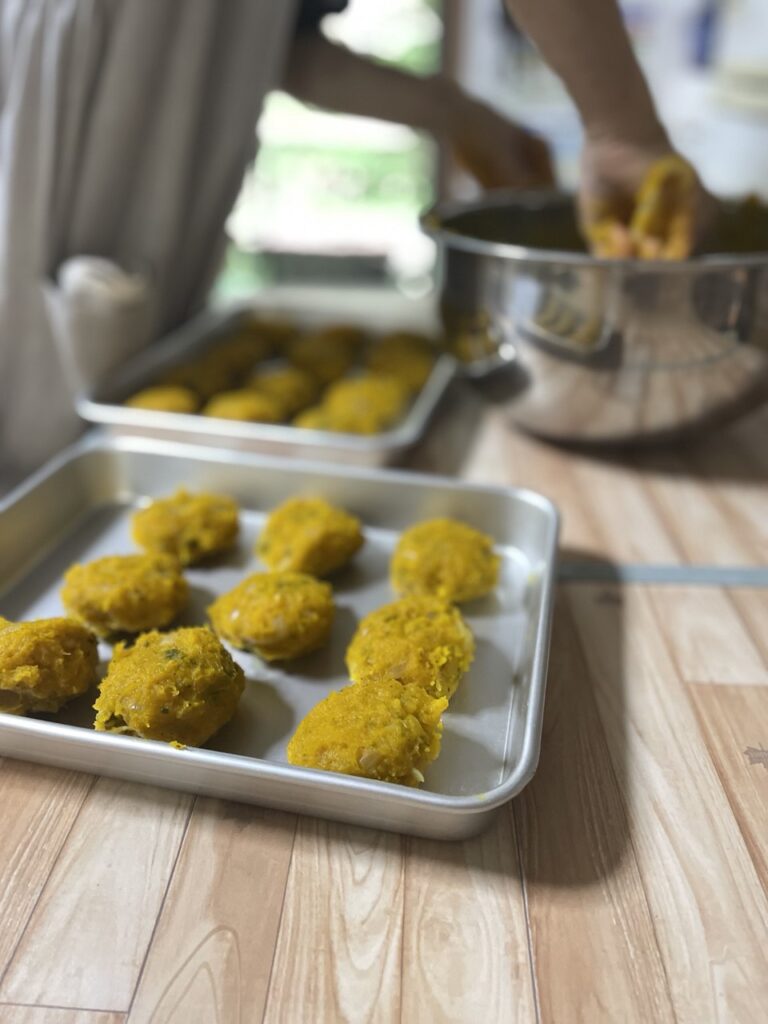 A scene of making homemade pumpkin croquettes- Local cuisine, rural Japan　GIFU