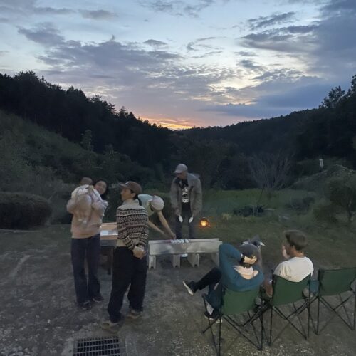 Chilling in the garden of the guesthouse during the magic hour at dusk